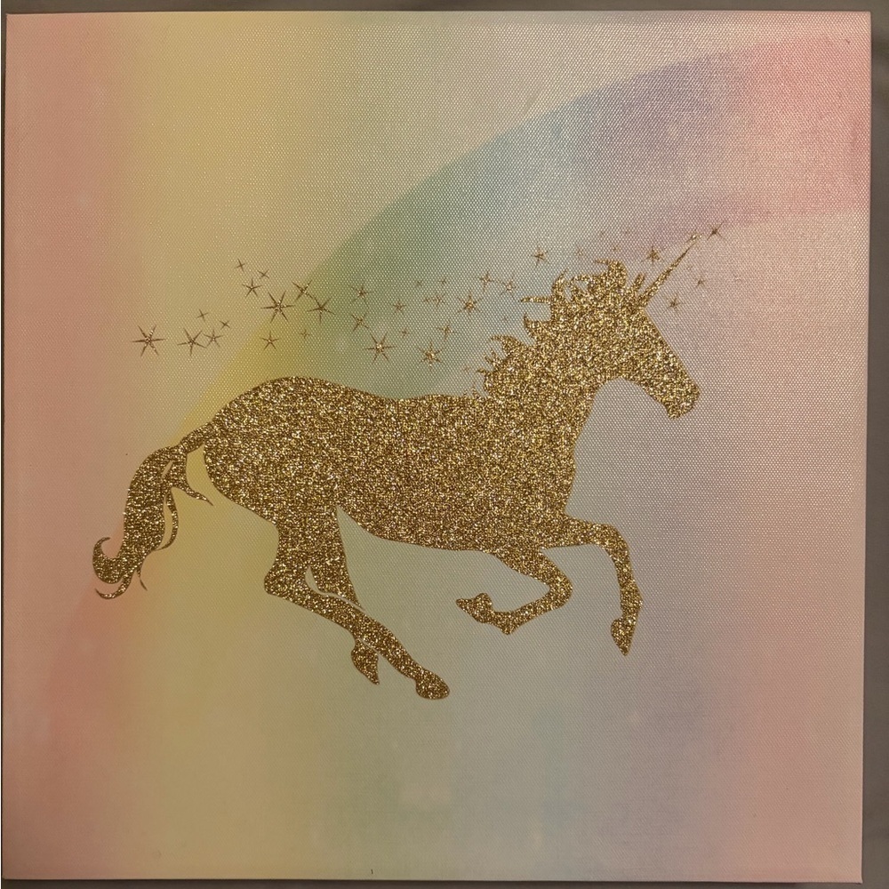 Gold Glitter Unicorn Canvas Art | EUC | 12”x12”x1” - Picture 3 of 3
